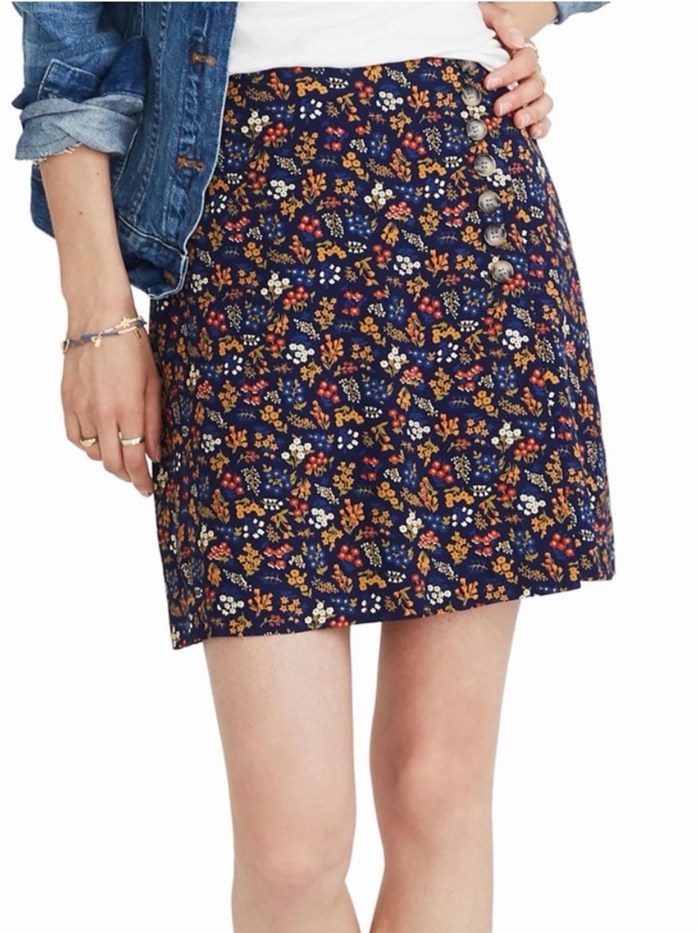 Madewell Floral colorful Button Front Mini Skirt Cottagecore Boho size 6